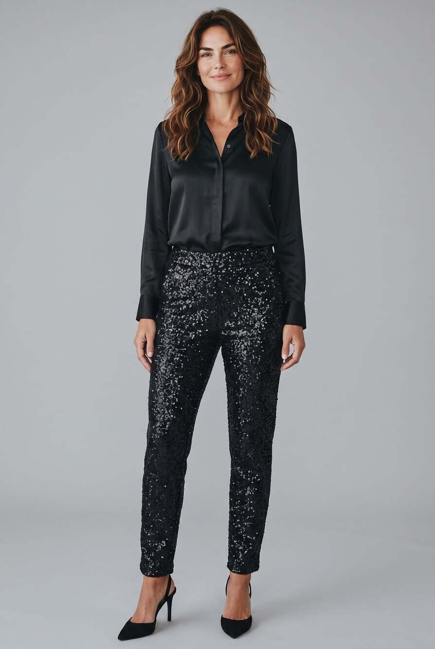 Free People Black Sequin Trousers XS